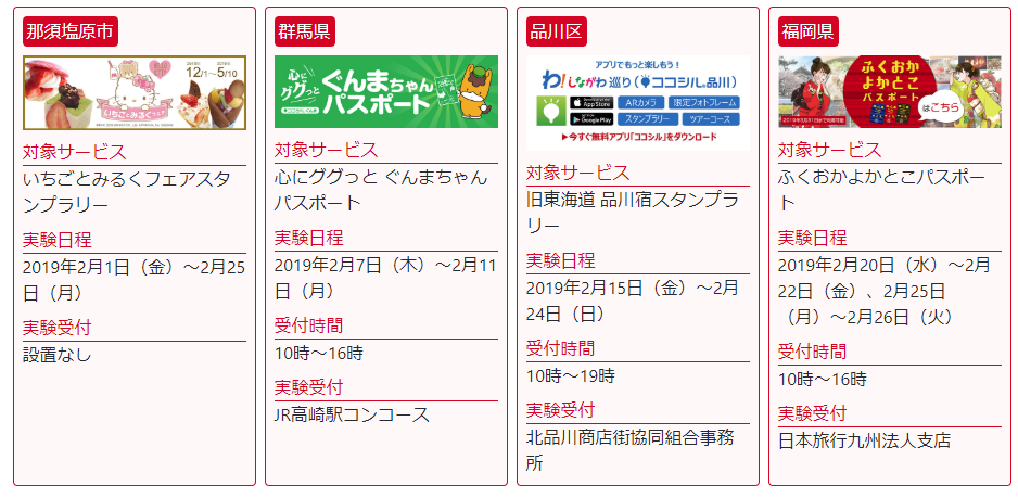 おもてなしサービス実証実験（実験参加者募集） ～ ①「ココシル」を利用して那須塩原、群馬、品川、福岡の4地域で実施 ②おもてなしサービスAPIを利用したアイデアコンテスト